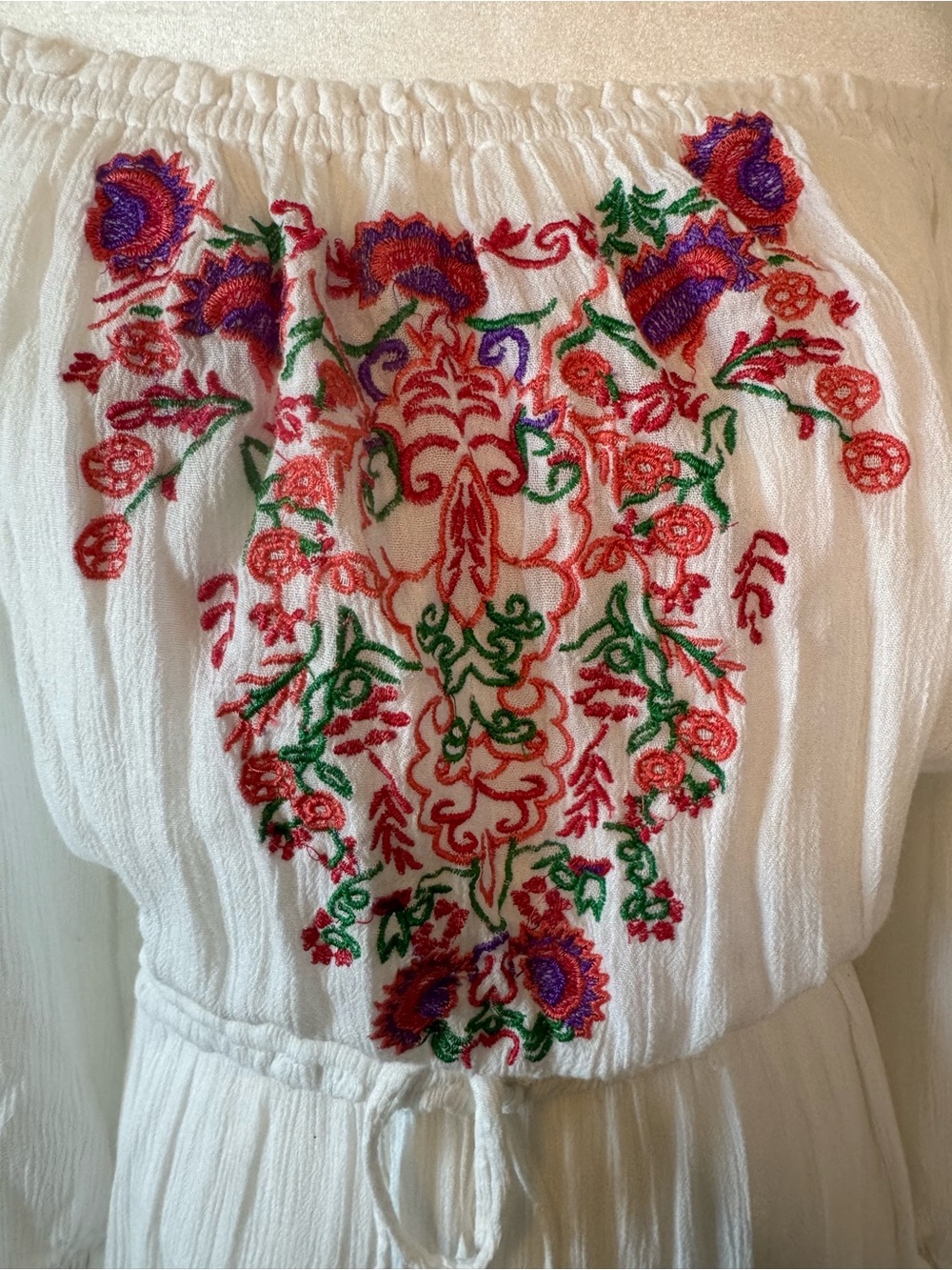 J.Gee Embroidered Floral Bohemian Maxi Dress Size Medium Off Shoulder - Picture 6 of 9